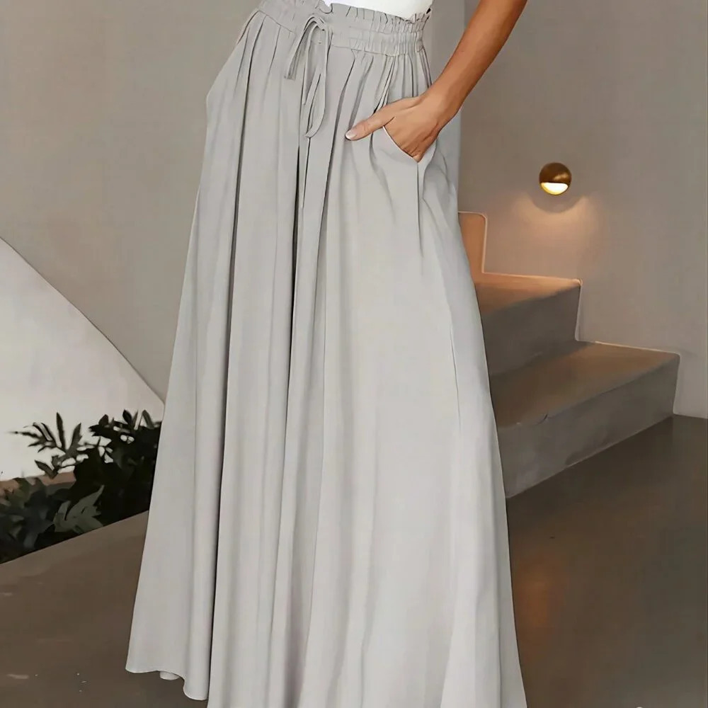 Grey Casual Women's Loose Wide Leg Pants With Pockets - Picture 3 of 3